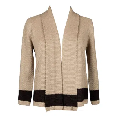 Pre-owned Chanel Beige Silk Jacket Embroidered With Black Strip Spring, 2006
