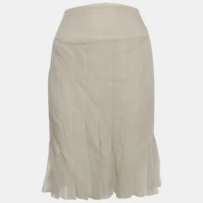 Pre-owned Chanel Beige Silk Pleated Mini Skirt L In Sand