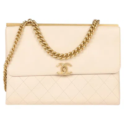Pre-owned Chanel Beige Smooth & Quilted Calfskin Leather Small Coco Luxe Handle Flap Bag In Brown