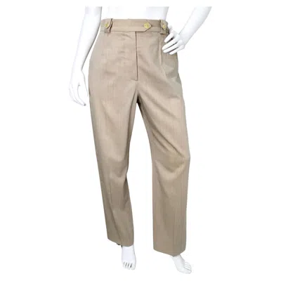 Pre-owned Chanel Beige Tapered High-waisted Coco Mark Buttoned Trousers Circa 1999 In Brown