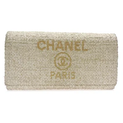 Pre-owned Chanel Beige Tweed Long Wallet (bi-fold) () In Sand