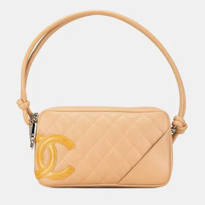 Pre-owned Chanel Beige Yellow Leather Enamel Cambon Coco Mark Handbag In Sand