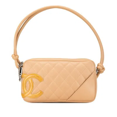 Pre-owned Chanel Beige Yellow Leather Handbag Shoulder Bag () In Beige, Yellow