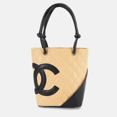 Pre-owned Chanel Beige/black Cambon Ligne Small Tote In Sand