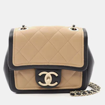 Pre-owned Chanel Beige/black Matelasse Leather Mini Cc Chain Shoulder Bag