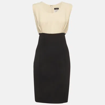 Pre-owned Chanel Beige/black Silk Crepe And Knit Midi Dress M