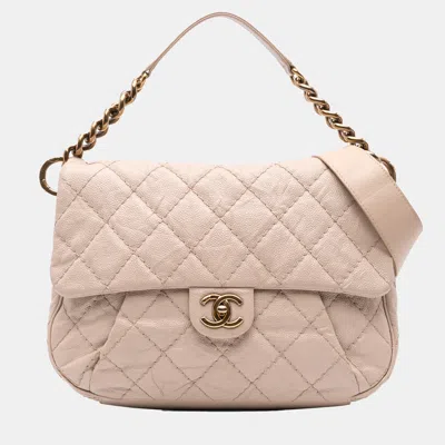 Pre-owned Chanel Beige/brown Medium Quilted Caviar Coco Pleats Messenger Flap