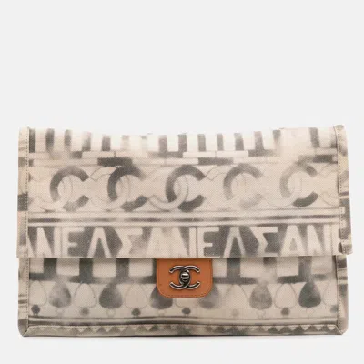 Pre-owned Chanel Beige/grey Canvas Iliad Flap Clutch