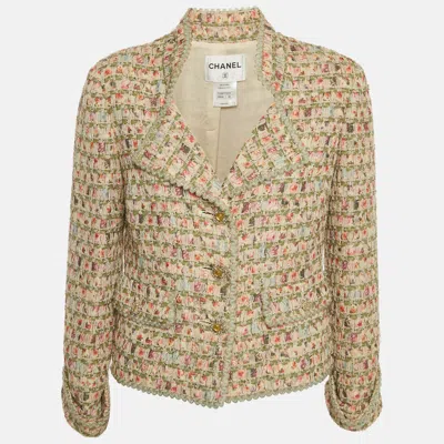 Pre-owned Chanel Beige/multicolor Tweed Button Detail Jacket L