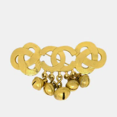 Pre-owned Chanel Bell Cc Brooch Pin Gold