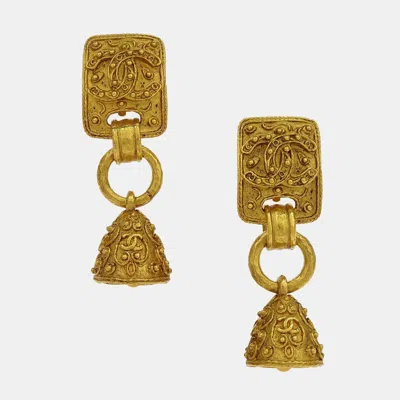 Pre-owned Chanel Bell Dangle Earrings Clip-on Gold Plated