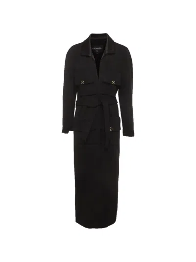 Pre-owned Chanel Belted Long-sleeve Coat In Black