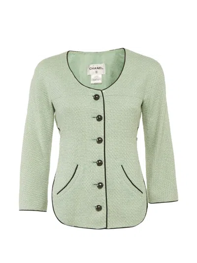 Pre-owned Chanel Belted Tweed Jacket In Green