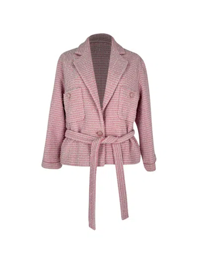 Pre-owned Chanel Belted Tweed Jacket In Pink