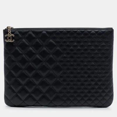 Pre-owned Chanel Bi Quilted Medium Black Lambskin Clutch Bag