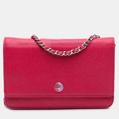 Pre-owned Chanel Bicolor Cc Mini Pink Caviar Leather Wallet On Chain Crossbody Bag