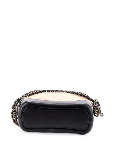 Pre-owned Chanel Bicolor Gabrielle Quilted Aged Calfskin Small Hobo Bag In Black