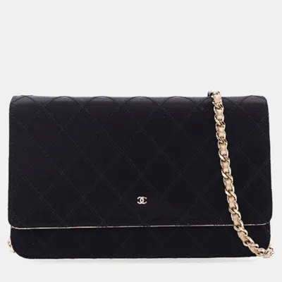 Pre-owned Chanel Bicolor Satin Diamond Stitch Wallet On Chain (woc)