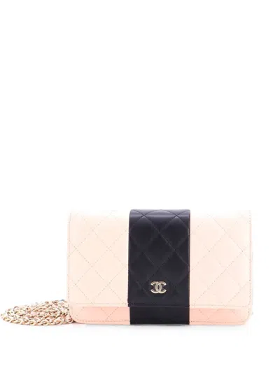Pre-owned Chanel Bicolor Two Tone Wallet On Chain Quilted Lambskin Crossbody Bag In Black