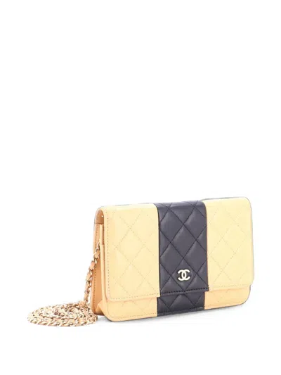 Pre-owned Chanel Bicolor Two Tone Wallet On Chain Quilted Lambskin Crossbody Bag In Neutrals