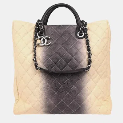 Pre-owned Chanel Bicolour Calfskin Chain Tote Bag In Gray