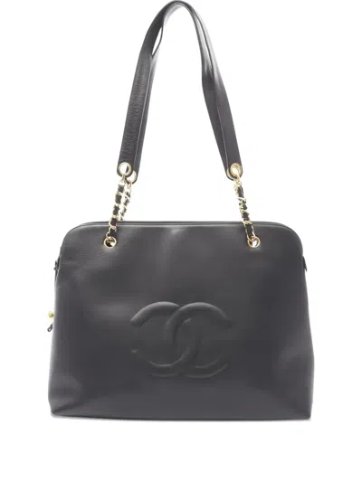 Pre-owned Chanel Big Coco Mark Caviar-leather Chain Shoulder Bag In Black