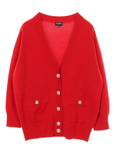 Pre-owned Chanel Bijou Cashmere Cardigan In Red