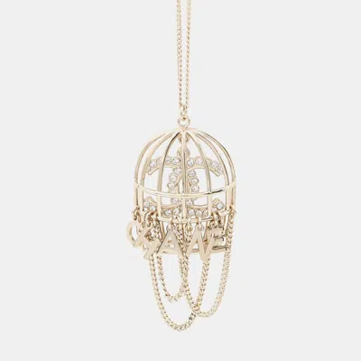 Pre-owned Chanel Birdcage Necklace Cc Logo Gold Metal Rhinestone