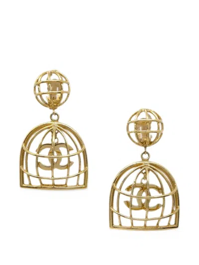 Pre-owned Chanel Birdcage-motif Earrings In Gold