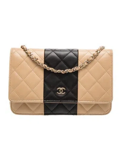Pre-owned Chanel Bi-stripe Wallet On Chain In Neutrals