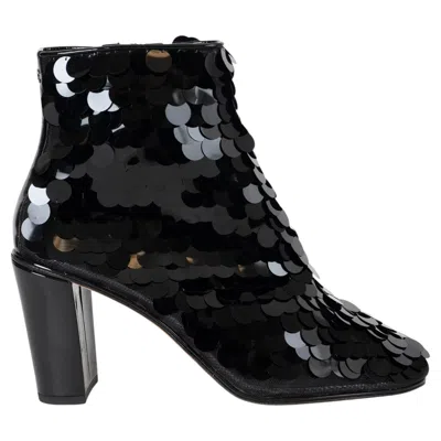 Pre-owned Chanel Black 17p Sequin Ankle Boots Shoes 39.5 G32739