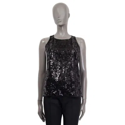 Pre-owned Chanel Black 2015 Floral Sequin Tank Top Sleeveless Shirt 40 M