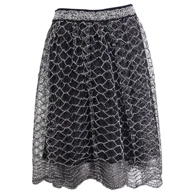 Pre-owned Chanel Black 2018 Beaded Fishnet Pleated Skirt 38 S