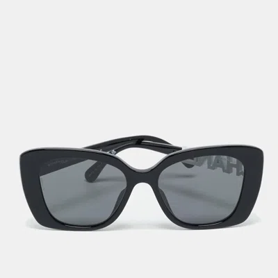 Pre-owned Chanel Black 5422 B A Logo Crystals Square Sunglasses