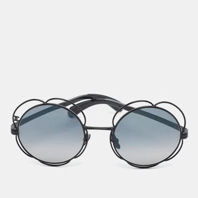 Pre-owned Chanel Black 71573 Camellia Metal Round Sunglasses