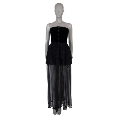 Pre-owned Chanel Black 91a Tiered Velvet & Chiffon Gown Dress 38 S