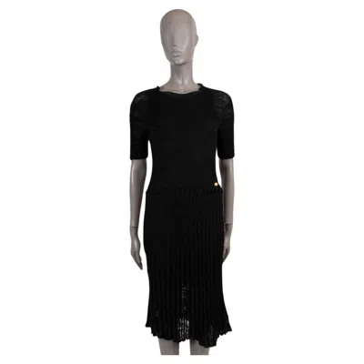 Pre-owned Chanel Black Alpaca 2016 16a Rome Semi Sheer Midi Knit Dress 38 S