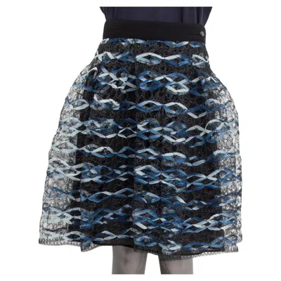 Pre-owned Chanel Black & Blue 2018 18s Fishnet Pleated Skirt 38 S