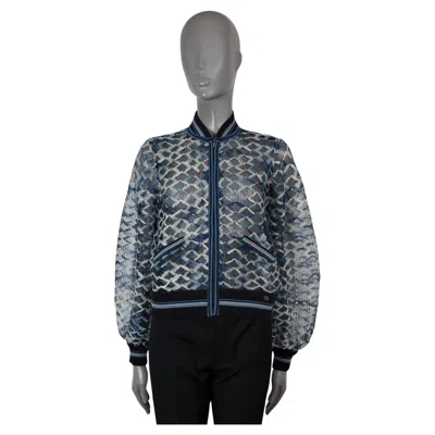 Pre-owned Chanel Black & Blue 2018 18s Ribbon Detailed Sheer Bomber Jacket 36 Xs