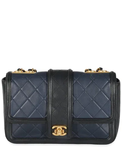 Pre-owned Chanel Black & Blue Quilted Lambskin Medium Elegant Cc Flap Bag (authentic  Pre-loved)