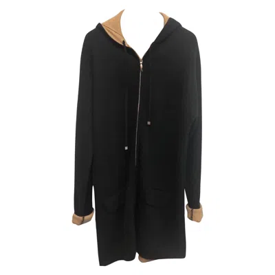Pre-owned Chanel Black And Camel Cashmere Zipper Long Cardigan