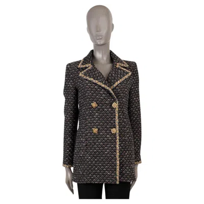 Pre-owned Chanel Black & Grey Wool 2011 11a Bycance Tweed Peacoat Jacket 38 S In Gray