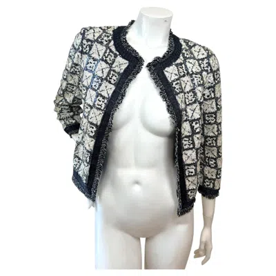 Pre-owned Chanel Black And Ivory Sequin Embellished Cropped Jacket Size Fr 34 In White
