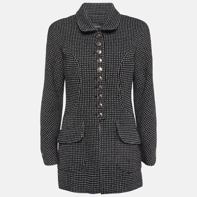 Pre-owned Chanel Black And Metallic Silver Tweed Coat M