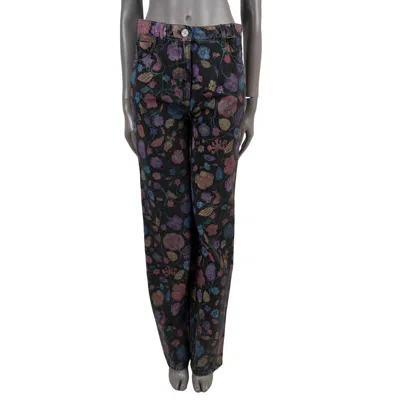 Pre-owned Chanel Black & Multi Cotton 2021 21a Chateau Des Dames Floral Jeans Pants 38 S