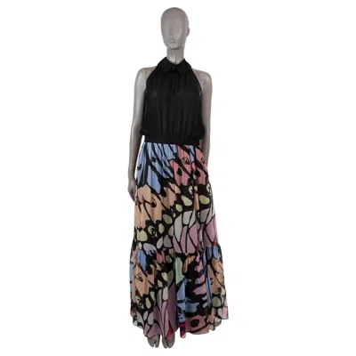 Pre-owned Chanel Black & Multi Silk 2022 22s Floral Chiffon Maxi Dress 42 L