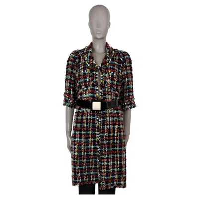 Pre-owned Chanel Black & Multi Wool 07a Beaded Tweed Coat Jacket S
