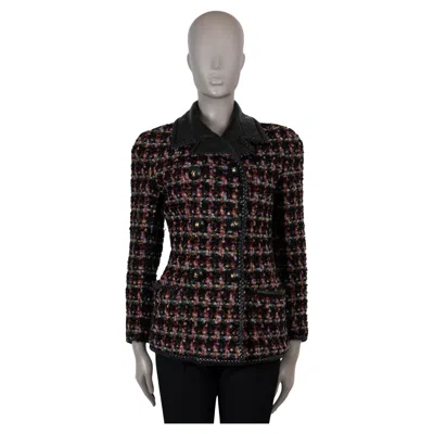 Pre-owned Chanel Black & Multi Wool 92a Leather Trim Tweed Jacket 38 S