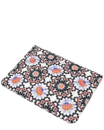 Pre-owned Chanel Black & Orange & Blue Multicolor Quilted Printed Canvas Dubai Paris O-case Zip Pouch (authent