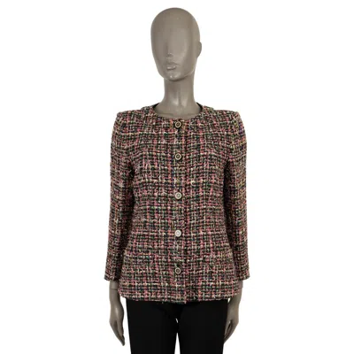 Pre-owned Chanel Black & Pink 2019 19p Collarless Beaded Tweed Jacket 40 M